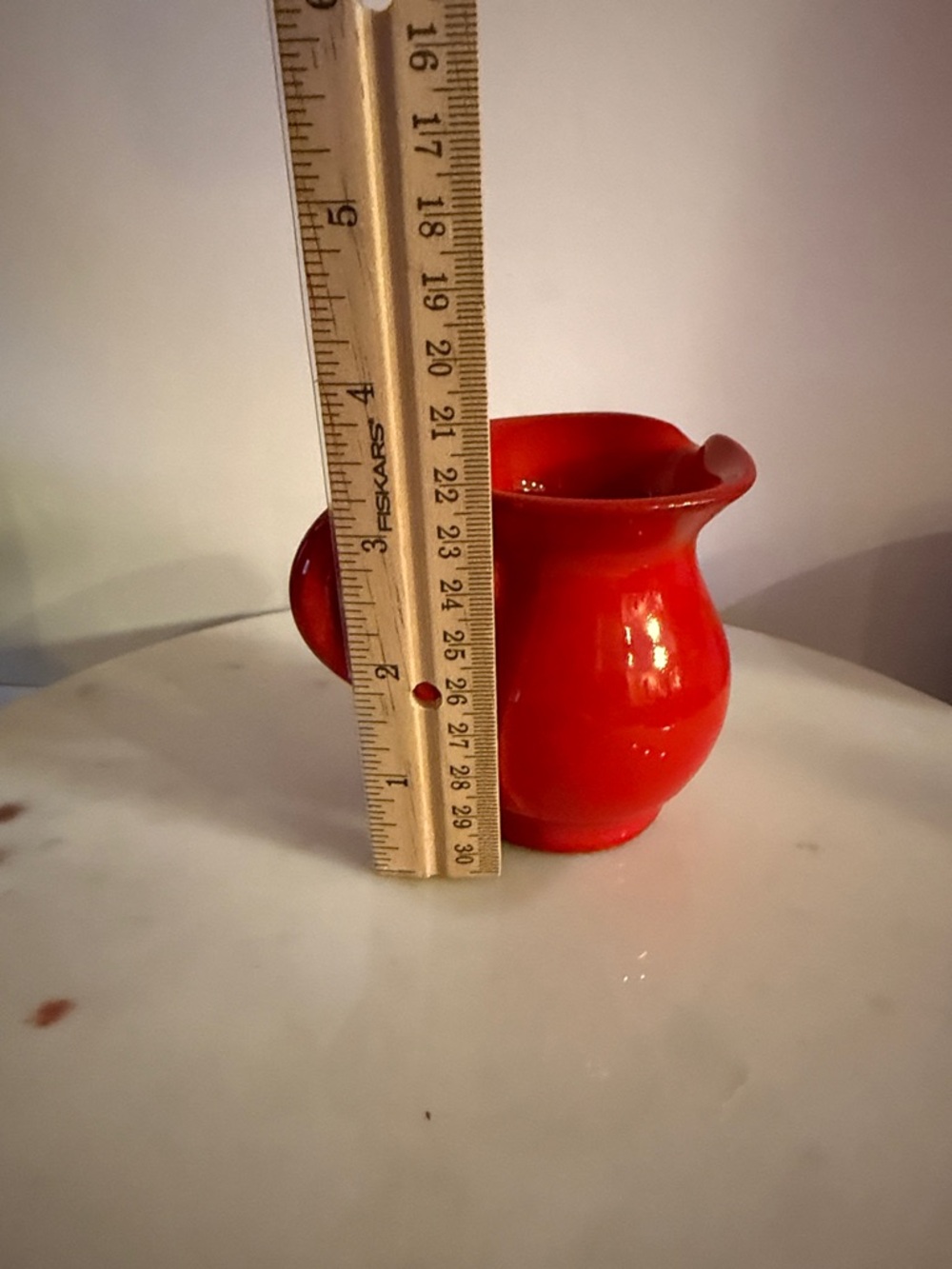 Glossy Red Ceramic Pitcher with Signed Base Italy is written on bottom - Picture 17 of 17